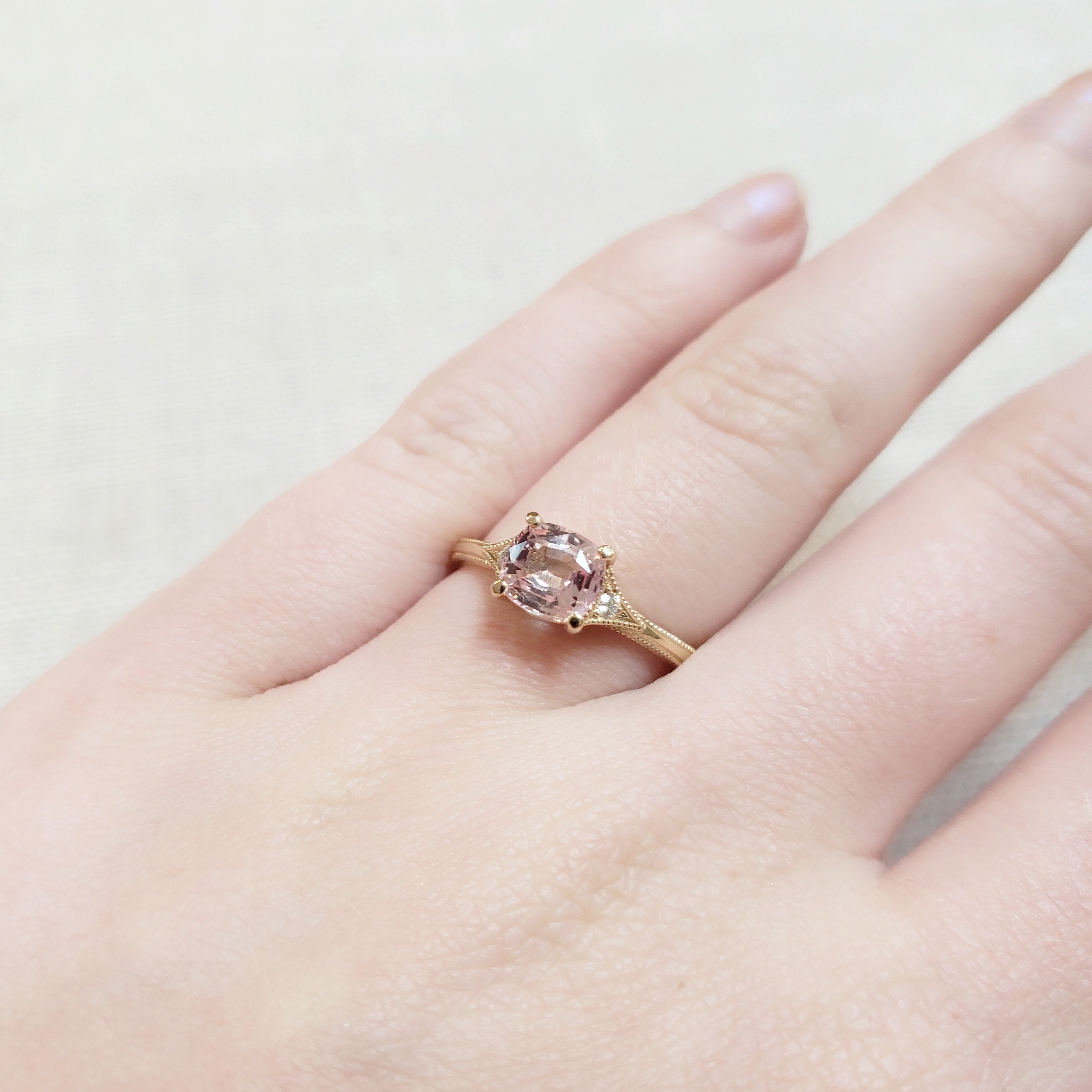 Peach Pink Sapphire Engagement Ring